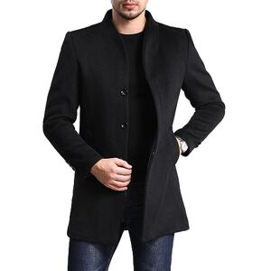 Allthemen Mens Slim Fit Winter Coat Mid Length Overcoat Wool Trench Coat Casual Warm Outdoor Coat Jacket #1681 Black XS