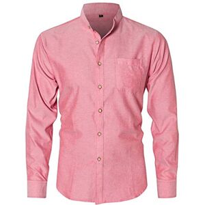 JEETOO Mens Grandad Collar Oxford Shirt Long Sleeve Solid Color (XX-Large, Pink-Real Pocket)