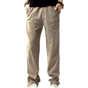 ABNMJKI Casual Pants Men's Pants Casual Linen Breathable Loose Sport Long Pants Solid Color Straight Trouser Pant Work Men Pants Fashion (Color : Beige, Size : Medium)