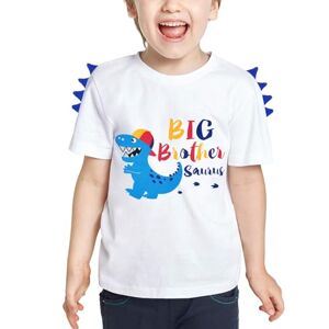WAWSAM Dinosaur Big Brother Announcement T Shirt Sibling Outfits for Toddler Boys 100% Cotton Promoted to Big Brother Shirt White Print