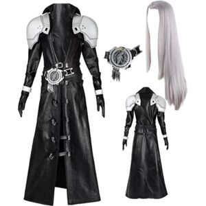 MANMICOS US size Anime Sephiroth Cosplay costume Men's PU leather long jacket party suit (Large)