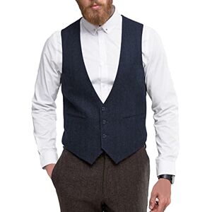 Hann Brooks Mens 3-Button Herringbone Wool Tweed Slim Fit V Neck Vest Waistcoat Brown Burgundy Blue (as8, alpha, s, regular, regular, Navy Blue)