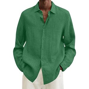 Generic Men's Casual Shirt Male Summer Cotton Linen Solid Casual Plus Size Loose Shirt Mens Turn Down Collar Long Sleeve Shirt 50s Mens Shirt Green