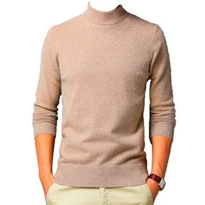 Generic001 Men's Pullover Cashmere Sweater Fall Winter Thick Base Solid Color Half High Collar Top Slim-Fit Base Knitted Sweater, Camel, Medium