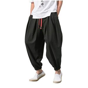 Summer Trousers Men's Baggy Harem Trousers Japanese Plain Casual Trousers Made of Cotton and Linen Loose Casual Home Trousers Long Lightweight Breathable Harem Trousers Oversized M-3XL, Black (black
