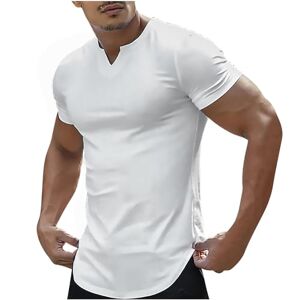Haolei Henley T Shirt Mens UK Sale Clearance V Neck T Shirt Men Plain Short Sleeve T-Shirt Muscle Fit Tee Summer Casual Lightweight Henley Tops for Fitness, Training & Running White
