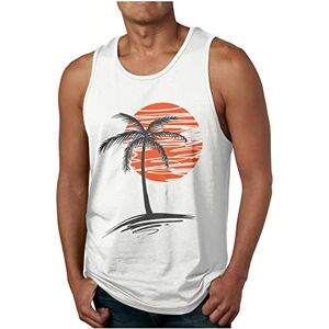 2024 Big Deals Men Sleeveless T-Shirt Clearance Mens Summer Tank Tops Sleeveless T Shirts Hawaiian Printed Tank Tops Round Neck Muscle Shirt Beach Holiday Vest Male Casual Loose Top Running Tops Lightweight Quick Drying Blouse White