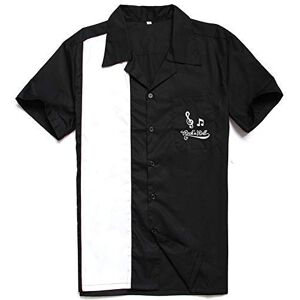 Anchor MSJ Men's 50s Male Clothing Cotton Men Shirts Short Sleeve Vintage Fifties Bowling Casual Button-Down Shirts Black