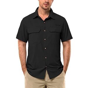 33,000ft Men's UPF 50+ UV Protection Short Sleeved Shirts Quick Dry Button Down Shirts Cooling Hiking Shirt for Travel Safari Fishing Black S