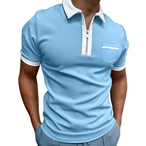 Generic Male Summer Solid Print T Shirt Turn Down Collar Short Sleeve Tops T Shirt Mens Athletic T Shirt Pack (Light Blue, M)