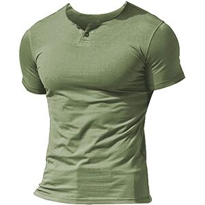 Men Summer Casual Short Sleeve Henleys T-Shirt Single Button Placket Plain v Neck Shirts Cotton Style A Lime Green XL