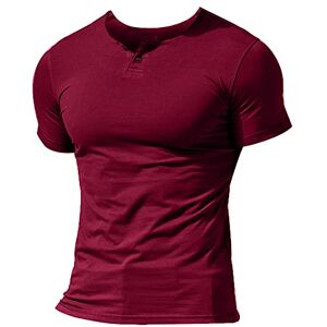 Men Summer Casual Short Sleeve Henleys T-Shirt Single Button Placket Plain v Neck Shirts Cotton Style A Wine red XL