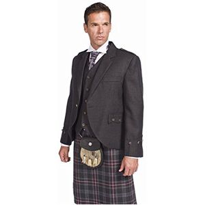 The Scotland Kilt Company Men's Scottish Made Tweed Argyle Kilt Jacket with 5 Button Vest in Charcoal - Tailored, Long Sleeve Blazer - 38 Long