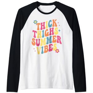 Summer Time Workout Vacation Sunny Weather Gym Fun Thick Thighs and Summer Vibes Cute Wavy Text Sunny Fun Lover Raglan Baseball Tee