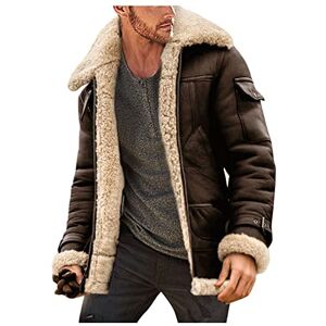 Générique Padded Jackets Leather Sleeves Men Coat Collar Vintage Plus Size Cashmere Long Winter Faux Fur Style Coat Jacket Thicken Sheepskin Men Hoodies Zipper Black, coffee, XXXXXL