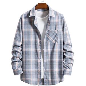 Men's Cotton Long Sleeve Casual Plaid Flannel Shirt Checked Button Down Shirts Loose Blouse Regular Fit Tops Business Button Down Stand Collar Cardigan