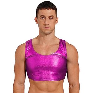 CHICTRY Men's Metallic Shiny Sleeveless Sport Chest Harness Half Muscle Crop Tank Top Strap T-Shirt Rose One Size