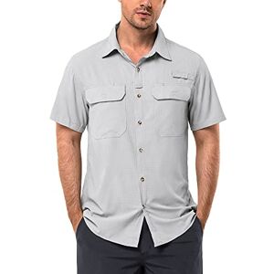 33,000ft Men's UPF 50+ UV Protection Short Sleeved Shirts Quick Dry Button Down Shirts Cooling Hiking Shirt for Travel Safari Fishing Silver Grey 2XL
