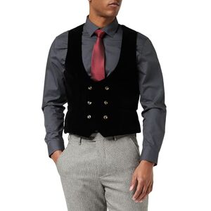 Xposed Men’s Houndstooth Double Breasted Waistcoat Wool Blend Brown Grey Tweed Check Tailored Fit [UWC-HERVE-BLACK-VELVET-38]