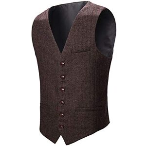 BOTVELA Men's Slim Fit Herringbone Tweed Waistcoat Full Back Wool Blend Suit Vest (Coffee, Small)