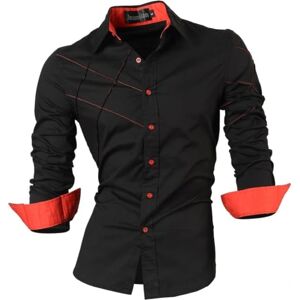 jeansian Men's Premium Slim Fit Long Sleeves Casual Formal Shirts Dress Tops Office Button 2028 Black L