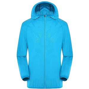 HSD Mens Lightweight Windproof Jackets Packaway Rain Jackets Outdoor Hiking Walking Cycling Jackets Hooded (Sky Blue-1, M)