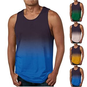 2024 Big Deals Men Sleeveless T-Shirt Mens Gradient Color Tank Tops UK Clearance Sleeveless Vests Breathable Slim Fit Summer Top Athletic wear Sports Undershirt Gym Workout Bodybuilding Fitness Muscle Tees Compression Top M-6XL Khaki