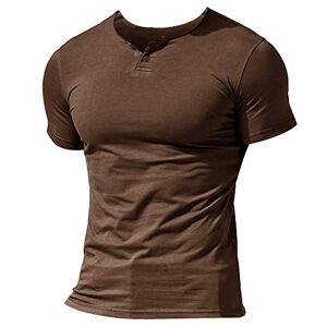 Men Summer Casual Short Sleeve Henleys T-Shirt Single Button Placket Plain v Neck Shirts Cotton Style A Brown XL