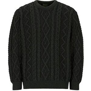 WALKER AND HAWKES - Men's Merino Wool Stanmore Plaited Crew Neck Jumper - Army Green - Large