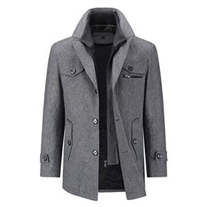 YOUTHUP Mens Winter Coat Mid Length Thick Wool Trench Coats Regular Fit Padded Military Peacoat, Light Grey, XS