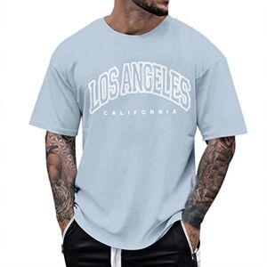 Botcam Male Summer Casual Letter Print T Shirt Blouse Short Sleeve O Neck Tops T Shirt Under 100 Light Blue