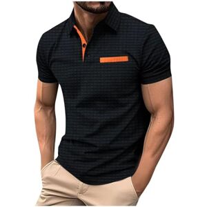 HAOLEI Polos Shirts for Men Adult UK Clearance Waffle Patchwork Golf T Shirts Summer Breathable Short Sleeve Tops Buttons Basic Tees Regular Fit Turn-Down Collar Tshirts Black