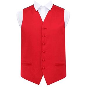 DQT Plain Satin Classic Glossy Wedding Waistcoat Vest Suit for Men - Red 50