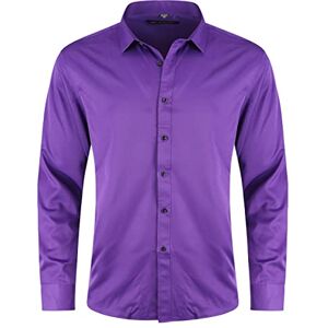 Boyland Mens Long Sleeve Formal Shirt Solid Color Slim fit Shirt for Wedding Work Purple, S