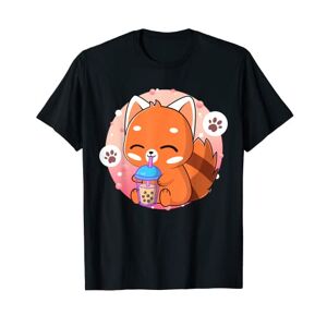 Brother Kawaii Anime Red Panda Drinking Boba Bubble Tea T-Shirt