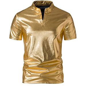 Botcam Summer Short Sleeve T Shirt Mens Casual Collar Mens Fashion Nightclub Bright T Shirt T Shirt Extra Small Men Gold