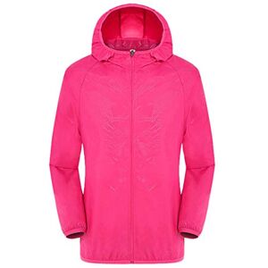 HSD Mens Lightweight Windproof Jackets Packaway Rain Jackets Outdoor Hiking Walking Cycling Jackets Hooded (Hot Pink-2, XL)