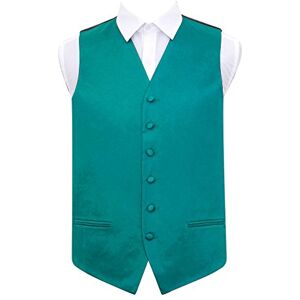 DQT Plain Satin Classic Glossy Wedding Waistcoat Vest Suit for Men - Teal 38