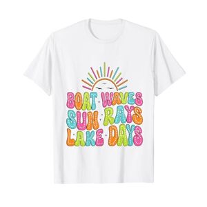 Summer Funny Beach Vacation Apparel Gifts Boat Waves Sun Rays Lake Days Cute Retro 70s Summer Vacation T-Shirt