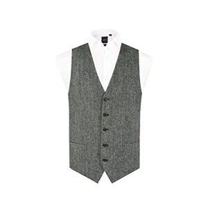 Dobell Harris Tweed Mens Black/Grey Herringbone Tweed Waistcoat Regular Fit 100% Wool-M (38-40in)