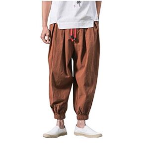 Snakell Men's Harem Pants Comfortable Elastic Waist Pants Solid Color Casual Yoga Hippies Pants Loose Fit Tracksuit Bottoms Running Trousers (Coffee, XXL)