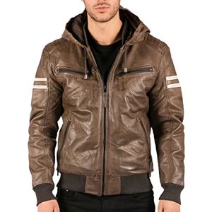 Truclothing.Com TruClothing Men's Bomber Jacket Outwear Windproof Winter Real Leather Jackets Coat Quilted Hood - Brown XXL