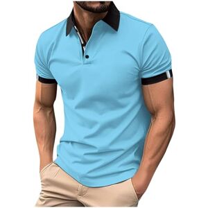 Haolei Mens Polos Shirts Short Sleeve UK Clearance Color Block V Neck T Shirts Summer Cotton Tops Basic Tees Buttons Solid Shirts Regular Fit Turn-Down Collar Tshirts Light Blue