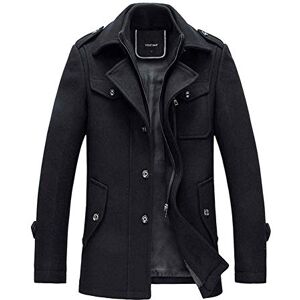 YOUTHUP Mens Wool Coats Regular Fit Military Winter Trench Coat Hip-Length Thick Casual Peacoat, Black-thin, XS