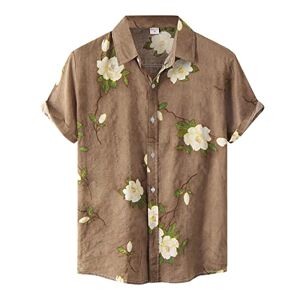 Generic Mens Button Down Party Bowling Shirt Retro 50s Short Sleeve Casual Shirt Tropical Floral Printed Aloha Shirts Tops(Khaki,Large)