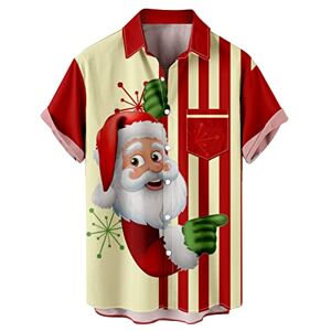 Generic Mens Aloha Shirts 50s Rockabilly Style Short Sleeve Shirt Regular Fit Hawaiian Shirts Funny Santa Shirt Xmas Party Santa Print Aloha Shirts Tops(Xb-Red,M)