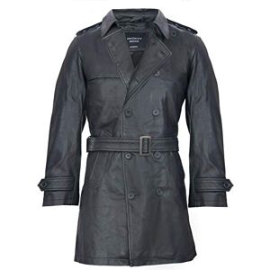 Mens Black German Military WW2 Vintage Long Trench Coat Genuine Leather Jacket M