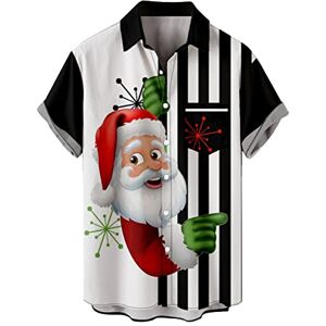 Generic Mens Aloha Shirts 50s Rockabilly Style Short Sleeve Shirt Regular Fit Hawaiian Shirts Funny Santa Shirt Xmas Party Santa Print Aloha Shirts Tops(Xb-Black,XXL)