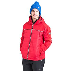 Trespass Drafted, Red, L, Padded Warm Waterproof Stretch Ski Jacket with removable Hood, Snow Catcher & Ski Pass Pocket for Men, Large, Red