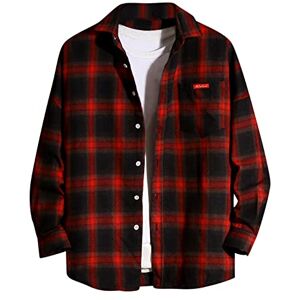 Men's Cotton Long Sleeve Casual Plaid Flannel Shirt Checked Button Down Shirts Loose Blouse Regular Fit Tops Business Button Down Stand Collar Cardigan